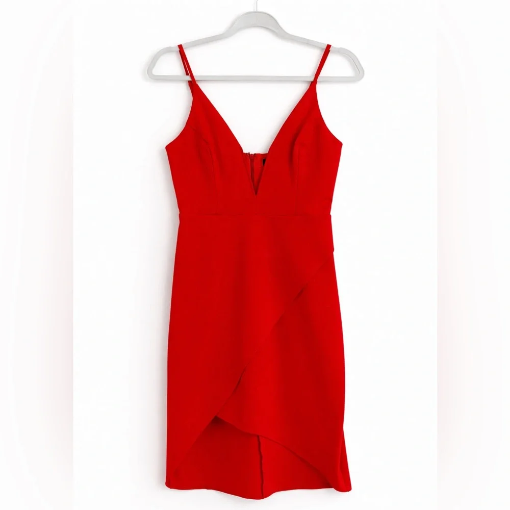 Lulus Red/Orange Wrap Front Midi Dress